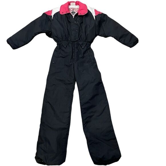 Vintage ROFFE One Piece Snow Suit Black Pink White Size 8 - Picture 1 of 16